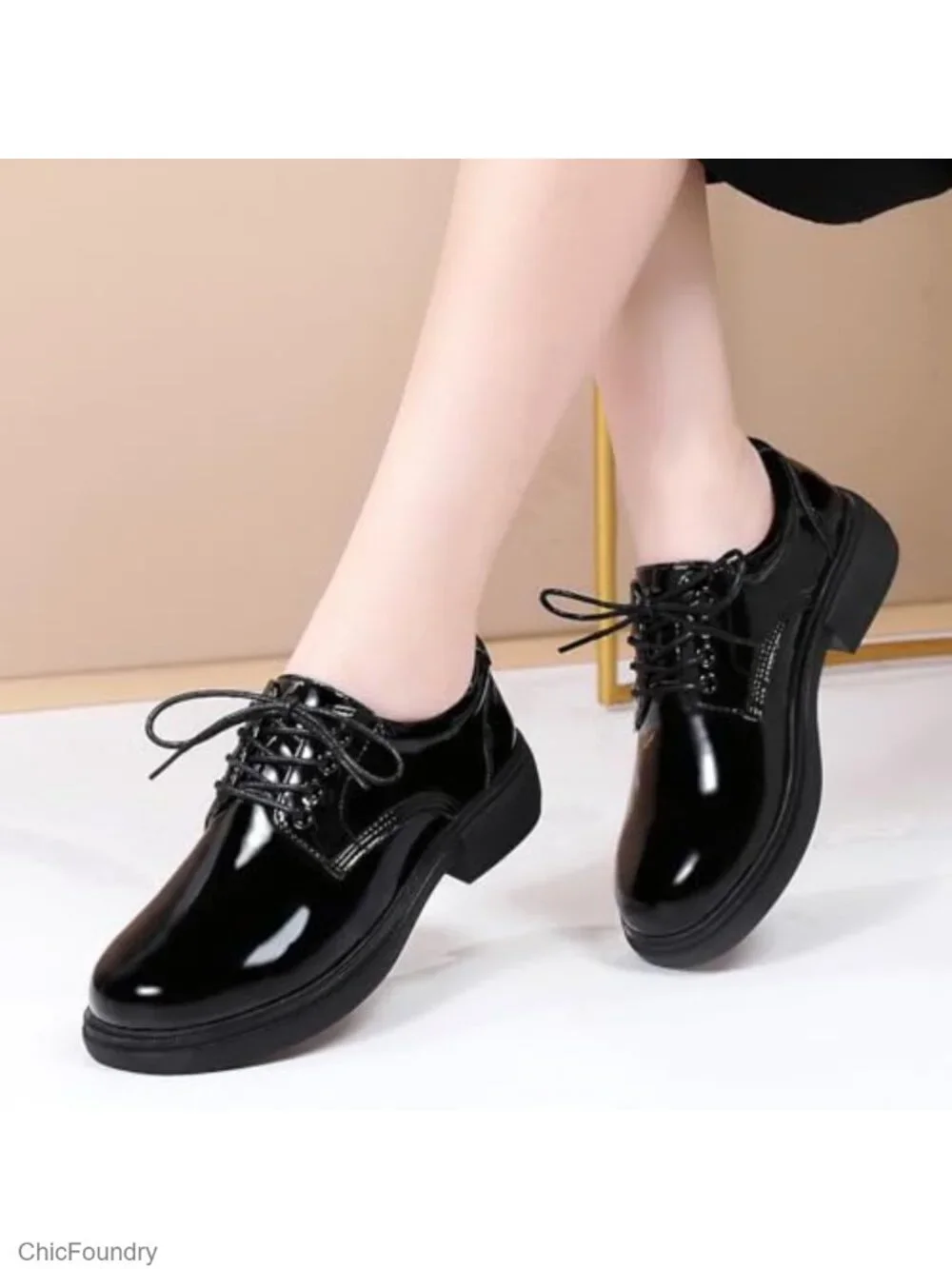 Womens Oxford Shoes Leather Platform Comfortable Dressy Slip On Lace Up Loafers